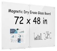 Tableau blanc magnétique VEVOR, 120x90 cm, tableau mural magnétique, lot de 2, blanc, pour bureau, école, salle de nseignement à domicile. Sans cadre, verre de sécurité de 4,3 mm d'épaisseur.
