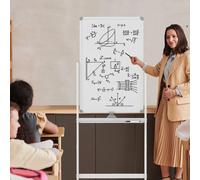 Tableau blanc mobile double face avec plumier et accessoires pour bureau scolaire 60 x 90 cm blanc