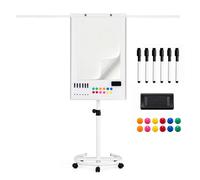 Tableau Blanc Mobile Effaçable à Sec 100x65 cm COSTWAY-2 Bras Extensibles-Hauteur Réglable-25 Feuilles 12 Aimants 6 Marqueurs-Blanc