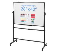 Tableau blanc réversible 101,6x71,1 cm sur roulettes, hauteur réglable, chevalet mobile 2 en 1 pour bureau et classe