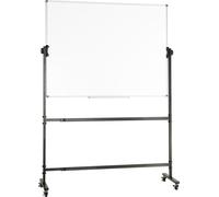 Tableau blanc roulant, tableau blanc mobile magnétique double face 48 x 32 pouces, tableau effaçable à sec réversible à 360° et réglable en hauteur, avec roulettes et plateau amovible, pour le bureau 