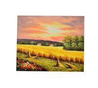 Tableau Champ de Blé Peint à la Main 50x60cm, Décoration Murale, Art Paysager, Peinture à l'Huile, Couleurs Jaune, Vert. Cadeau