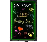 Tableau d'affichage à LED, tableau effaçable lumineux de 61 x 41 cm, panneau de menu à effet néon, tableau à dessin avec 8 marqueurs fluorescents et télécommande, testé selon les normes UL.