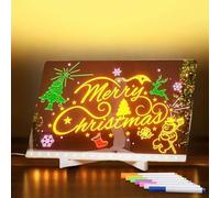 Tableau d'affichage LED avec plaque acrylique lumineuse, 7 stylos de couleur, nouveau créatif réinscriptible et effaçable à sec avec support réglable (30 x 20 cm)