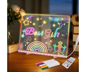 Tableau d'affichage LED en acrylique, 7 couleurs, 35 x 25 cm, avec support