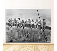 Tableau d'art mural Affiche en noir et blanc Peinture sur toile vintage Décoration de la maison Vue sur la ville de New York Déjeuner sur un gratte-ciel 60x85cm (24x33inch) Cadre intérieur