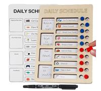 Tableau de corvée en bois, tableau éducatif effaçable à sec, 15 x 21 cm, planificateur double face avec design lisse, organiseur de routine, outil familial avec design interactif, suivi des horaires