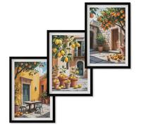 Tableau de décoration murale Set de tableaux encadrés mur de tableaux Agrumes dans le jardin 3x40x60 Cadre noir Tulup