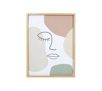 Tableau de Décoration Murale Visage Abstrait Pastel 45x60cm Cadre MDF Chêne Rose