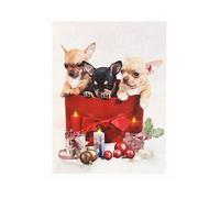 : Tableau de Noël à 3 LED avec des chiots 30 x 40 cm