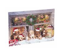 Infactory Tableau de Noël à 5 LED avec des chiots 60 x 40 cm