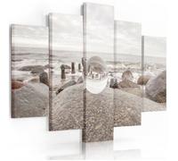 Tableau déco multi panneaux mural impression sur toile 150x100 VUE MER PLAGE ROCHERS BEIGE GRIS BLANC