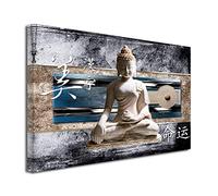 Tableau Deco Zen Bouddha ET Japon imprimée - Impression sur Toile décoration Murale Zen - Déco Maison, Cuisine, Salon, Chambre Adulte - Bleu 50x30 cm
