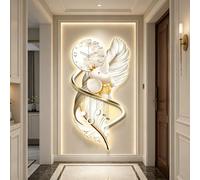 Tableau Décoratif 3D avec Éclairage LED et Horloge Murale, Grande Décoration Murale Lumineuse Éléphant et Plume, Sculpture Murale Moderne à Suspendre pour Salon, Chamb style-C 31.5×62.9 in（80×160 cm）