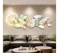 Tableau Décoratif 3D avec Éclairage LED, Grande Horloge Murale Feuilles de Ginkgo, Décoration Murale Art Lumineux Moderne, Sculpture Murale Suspendue Lumineuse pour Salon, green 13.8×39.3in(35×100cm)