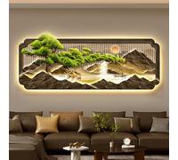 Tableau Décoratif 3D avec Éclairage LED Murale, Peinture Lumineuse Paysage Moderne Relief, Grand Panneau Suspendu Art Lumineux pour Salon, Chambre, Couloir & Entrée,Style Galets A (59*23.6in)150*60cm