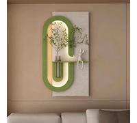 Tableau Décoratif 3D avec Éclairage LED, Sculpture Murale Moderne Style Galets avec Télécommande Vase en Verre et Plantes Artificielles, Décoration Mural Wabi-Sabi L green 15.7 × 31.5 in（40 × 80 cm ）