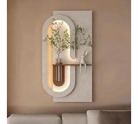 Tableau Décoratif 3D avec Éclairage LED, Sculpture Murale Moderne Style Galets avec Télécommande Vase en Verre et Plantes Artificielles, Décoration Mural Wabi-Sabi L white 15.7 × 31.5 in（40 × 80 cm ）