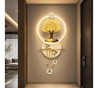 Tableau Décoratif 3D et Éclairage LED avec Horloge Mural, Grande Sculpture à Suspendre Moderne, Peinture Art Lumineux pour Salon, Chambre ou Bureau, Style Lumière Chaude 19.7" × 42.5"(50×108cm)