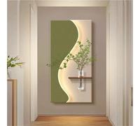 Tableau décoratif Mural en grès, Art Mural 3D avec lumière LED Chaude, Style rétro sans Bordure, avec Vase et Plante Artificielle, pour Hall d'hôtel, Salon, Chambre (Style D 19 * 39in/50 * 100cm