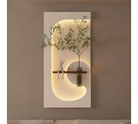 Tableau décoratif Mural en grès avec lumière LED, décoration Murale Moderne en 3D, Sculpture Murale Suspendue avec Vase et Verdure Artificielle pour entrée de Couloir (Blanc 70x140cm/27.5x55