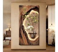 Tableau décoratif Mural Moderne en grès 3D avec éclairage LED, Sculptures murales suspendues avec Alimentation Secteur, Plantes Vertes hydroponiques, Style rétro sans Bordure, pour entrée (5