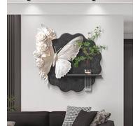 Tableau décoratif Papillon 3D Lumineux, Sculptures murales LED avec Vase en Verre et Plante Verte Artificielle, Tableau décoratif en grès sans Cadre pour Salon, entrée ou Chambre (Noir 70 cm