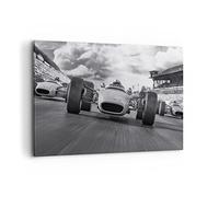Tableau Décoratif sur Toile 120x80 cm Noir et Blanc Autos - 4127 | Formule 1 ET Impression sur Toile Grand Décoration Murale Art Mural Toile Imprimée Salon Chambre Cuisine ARTTOR