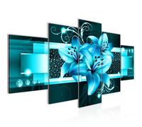 Tableau Décoration Murale 200x100 cm Runa art 008651a Fleurs de Lys - 5 Panneaux Deco Toile Prêt à Accrocher - Bleu