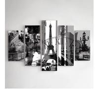 Tableau Décoration Murale 5 Panneaux Paris Tour Eiffel 100x150 cm Impression sur Toile ville architecture pour la Maison Salon