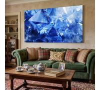 Tableau Decoration Murale Abstrait Cristal Impression sur Toile, Cadre Decoration Murale Salon Géométrique Diamant Poster Mural, Tableau Salon Moderne Bleu Verre Chambre 50x100 cm