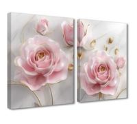 Tableau Decoration Murale Abstrait florale Peinture Sur Toile Or et Rose Imprimés Floraux pour Décor de Salle de Bain Chambre 30*40