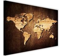 Tableau Décoration Murale Carte du monde Vieilles planches 60x40 cm Impression sur Toile Vintage tableaux pour la mur pour salon