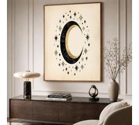 Tableau Decoration Murale Étoiles Croissant Bohême Beige Noir Toile Peinture Mural Tableaux, Affiche Murale Affiche Ancienne Mystérieuse Chambre Salon Sans Cadre Tableau Impression Sur Toile 60X80Cm