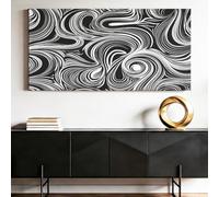 Tableau Decoration Murale Géométrique Abstrait Scandinave Grand 120x80cm Tourbillons Noir et Blanc Lignes Ondulées, Impression HD, Installation Simple, Cadeau, Grand Format Salon Chambre Cuisine