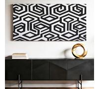 Tableau Decoration Murale Géométrique Moderne Minimaliste Grand 120 x 80 cm Hexagones Noir et Blanc Effets 3D, Impression HD, Installation Simple, Cadeau, Grand Format Salon Chambre Cuisine