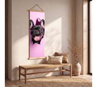 Tableau Decoration Murale Illusion 3d'optique Bouledogue français Impression sur Toile, Cadre Decoration Murale Salon Mignon Chiot Poster Mural, Tableau Salon Moderne Amusant Animal Chambre 25x75 cm