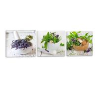 Tableau Décoration Murale Set Herbes et lavande 90x30 cm Impression sur Toile Style rustique provence pour la Cuisine