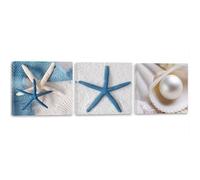 Tableau Décoration Murale Set Plage Coquillages Perle 90x30 cm Impression sur Toile pour la Maison