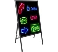 Tableau d'écriture LED - Tableau de menu sur pied - Verre trempé - 60 x 80 cm - 8 marqueurs fluorescents - Noir
