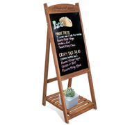 Tableau effaçable en forme de A - Présentoir pour clients - Cadre en bois - Plaques en fer émaillé - Pliable - Modèle mobile sur pieds - Marron