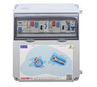 Tableau électrique pour piscine de piscine avec 1 pompe de filtration et horloge, 1 pompe piézoélectrique et transformateur 100 W 12 V/AC (0,5 CV)
