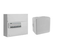 Tableau électrique pré-équipé 1 rangée 13 modules 6 disjoncteurs 1 interrupteur différentiel & Boite de derivation electrique - etanche exterieur - IP55 85X85 - Debflex - 718806 - Polypropylène, Gris
