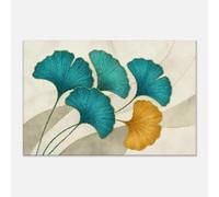 Tableau élégant sur toile à motif de feuille de ginkgo | Affiches et impressions botaniques turquoise et or, peinture abstraite pour la décoration de la chambre (70 x 110 cm / cadre intérieur)