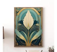 Tableau élégant sur toile à motif de feuille de ginkgo | Affiches et impressions de feuilles vertes, peinture botanique abstraite pour la décoration de la chambre (50 x 75 cm / cadre intérieur)