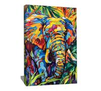 Tableau Elephant Pop Art - Toile Animaux Couleur - Impression Sur Toile Avec Cadre Nature - Décoration Murale Sur Toile Animaux - Tableau Elephant Couleur - Idée Cadeau Déco Chambre 40x30cm