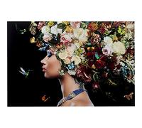 Tableau en verre femme fleurs papillons gauche 150x100cm Kare Design