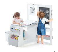 Tableau Enfant 3 en 1 - DREAMADE - Chevalet Double Face Réglable - Bureau Enfant en Bois - Bibliothèque à 2 Niveaux - 3+ Ans, Blanc