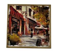 Tableau Imprimée décor Café en plein air 40x40cm, Toile de lin, Châssis bois, Décoration murale, contemporain, Peinture à la main