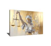 Tableau Justice - Décoration Murale Dorée Salon - Décoration Bureau Travail - Tableau Luxueux - Impression Sur Toile Avec Cadre Moderne - Art Mural Doré - Idée Cadeau Crémaillère (120x80cm)
